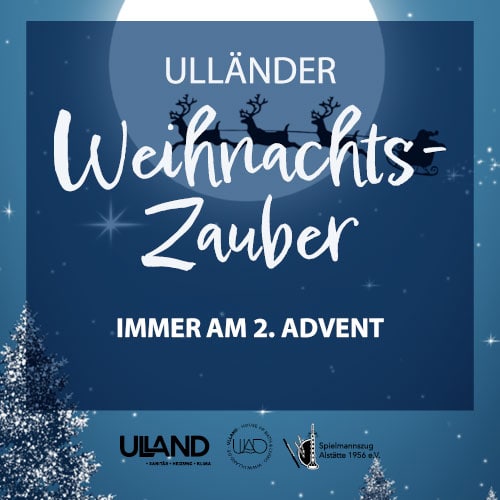 Ulländer Weihnachtszauber Plakat mit weihnachtlichem Design, Schriftzug „Ulländer Weihnachtszauber“ und Hinweis „immer am 2. Advent“ in Ahaus-Alstätte